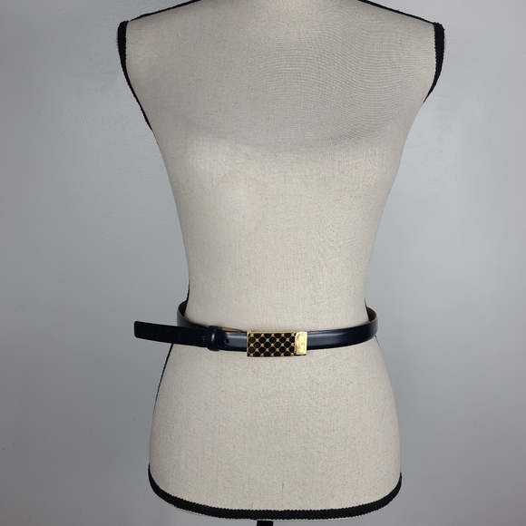 Brooks Brothers Black Leather Solid Brass Gold-Tone Buckle Belt With Logos - Picture 5 of 12